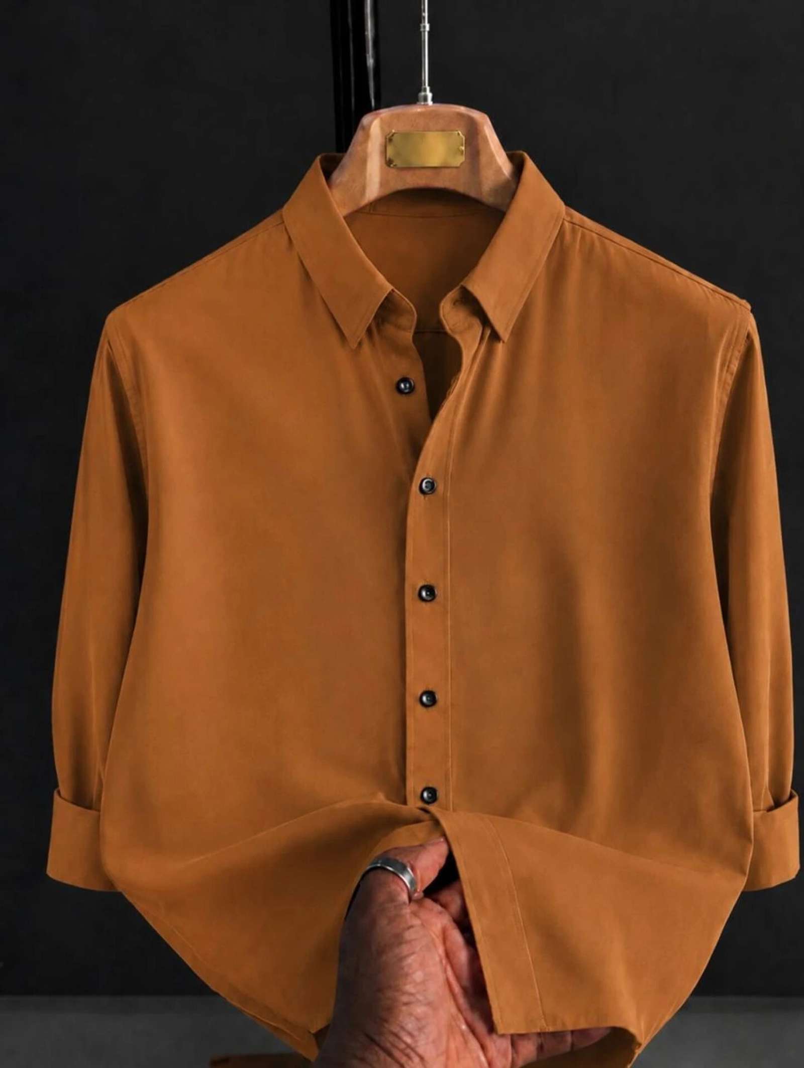 Brown Solid Spread-Collar Casual Shirt