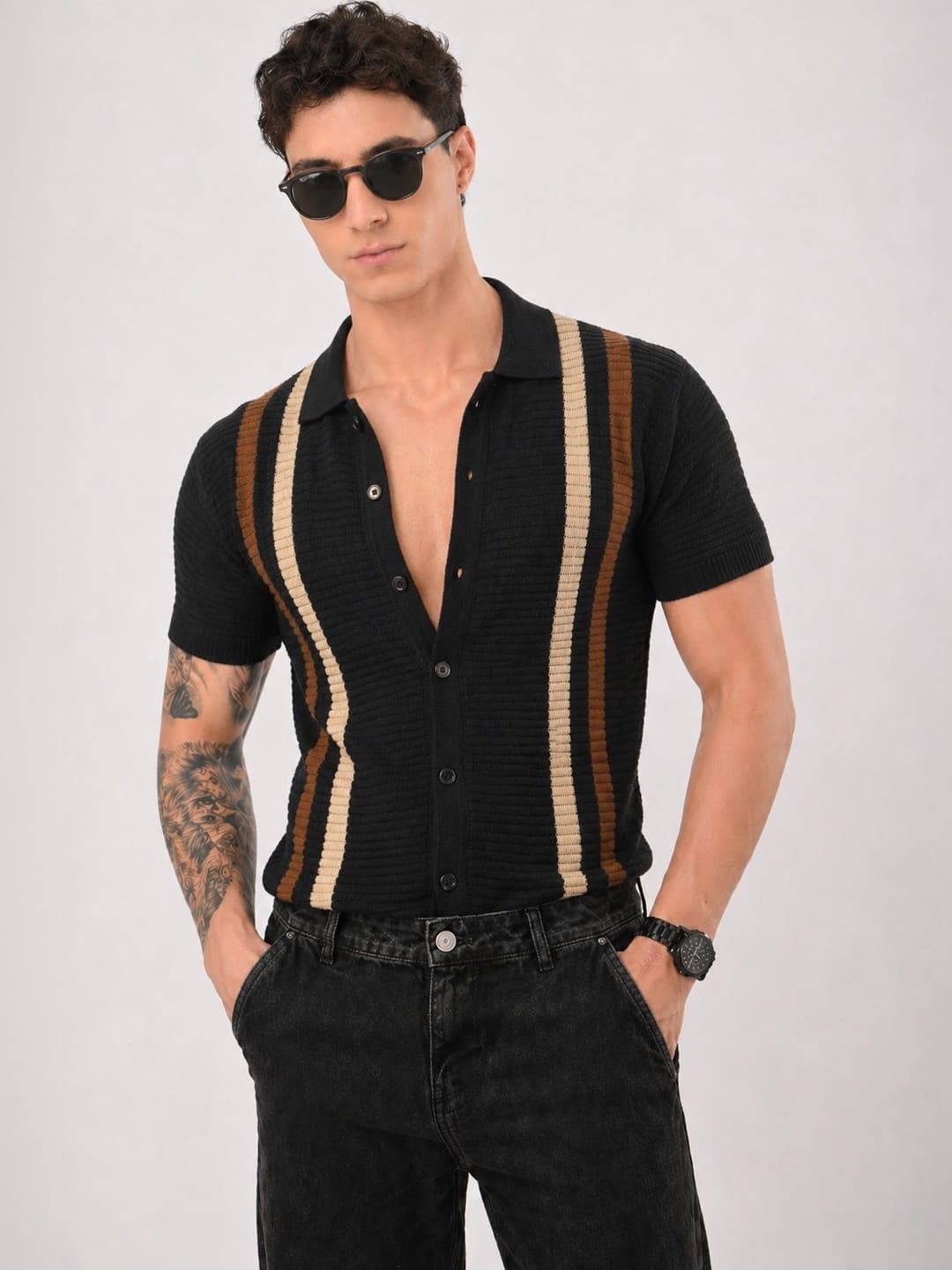 Black Striped Relaxed Casual Shirt